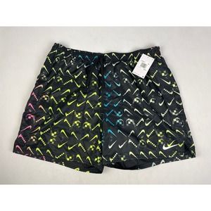 Nike Swim Trunks XXL Black Neon Swoosh 6” Inseam Mesh Lined Pocket‎ Beach…